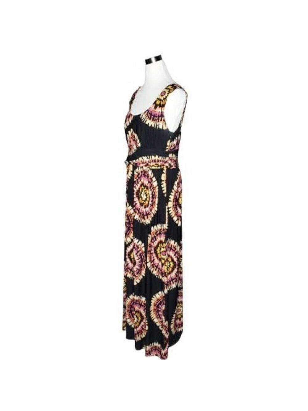 AB Studio Black Multi-Color Tie Dye Scoop Neck Sleeveless Maxi Dress Size Large - Picture 3 of 10